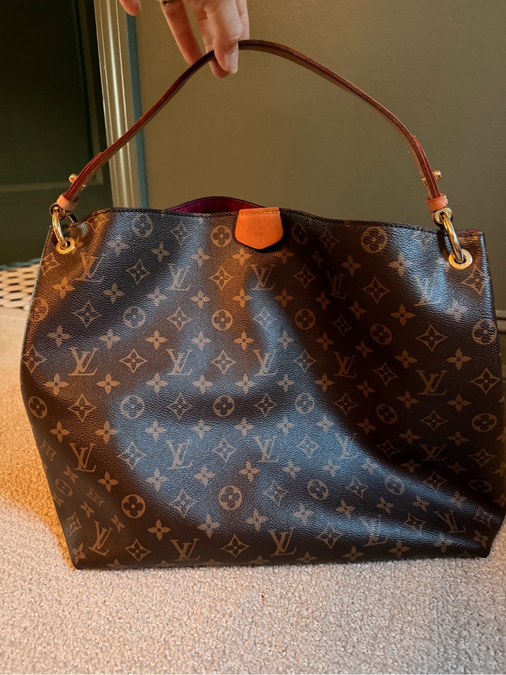 Louis Vuitton Monogram Canvas Shoulder Tote in Brown with Tan Trim